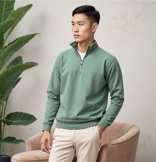 Men’s Sage Green Quarter-Zip Pullover – Lightweight Casual Sweatshirt for Everyday Comfort | Znile